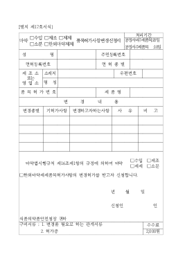 마약수입(제조,제제,소분,한외마약제제)품목허가사항변경신청서